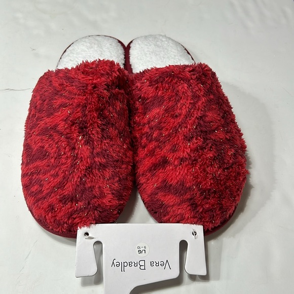 Vera Bradley shimmer fleece slippers, red/gold metallic Sherpa, memory foam 9/10 - Picture 3 of 5